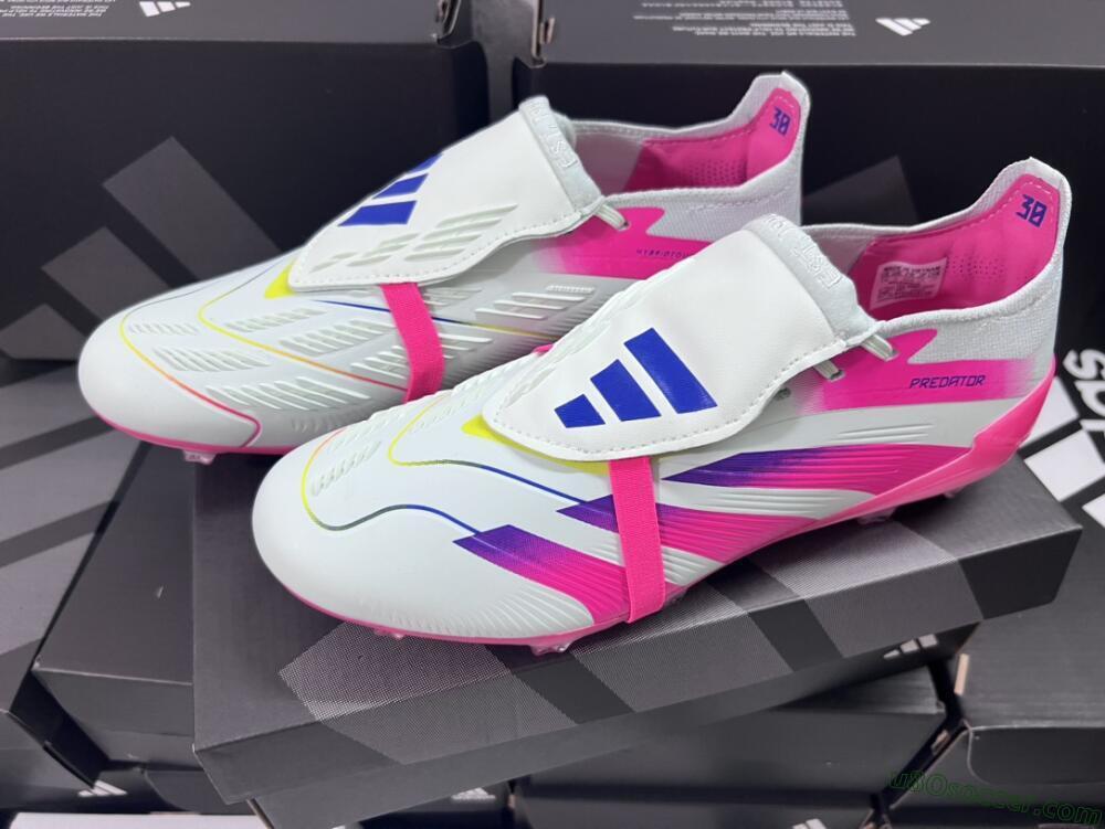 White Pink Purple FG Firm Ground Soccer Cleats | Laceless Predator